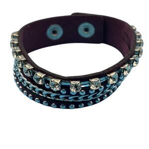 Stylish Leather Silver Studded Bracelet